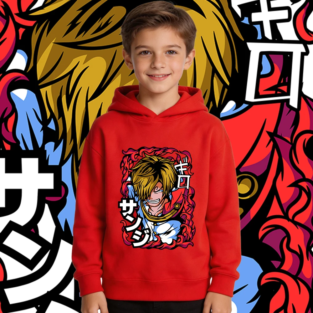 One Piece Sanji Anime Print Boys Girls Fleece Lined Hoodie Warm Fall Winter Clothes Kids Casual Pullover photo 5