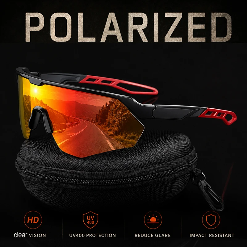 Polarized Sports Sunglasses for Men Women UV400 Semi-Rimless Shield Lens Cycling Driving Running Outdoor Glasses with Case photo 2