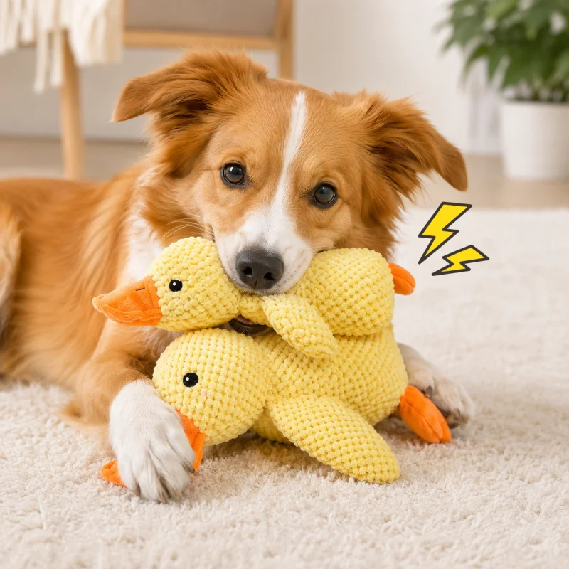Squeaky Dog Plush Duck Toy Bite Resistant Pet Chew Toy Teeth Grinding Relief Companion Sleeping Duck for Dog Chew Play photo 4