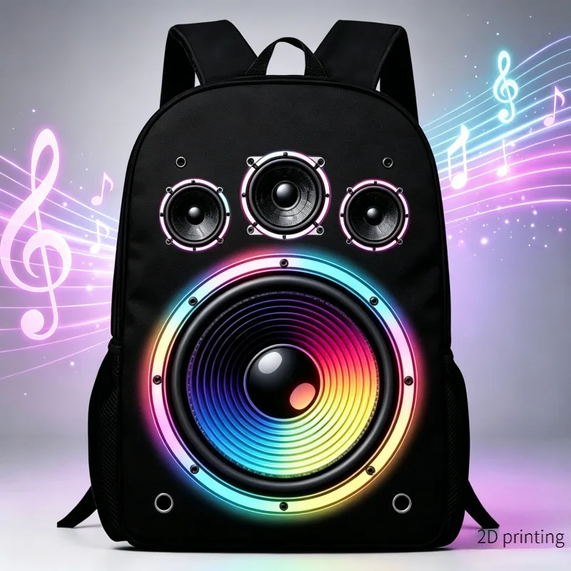 2D Visual Speaker Print Backpack Large Capacity Laptop Bag Trendy Music Theme Travel Student School Rucksack Daypack Book Bag photo 1