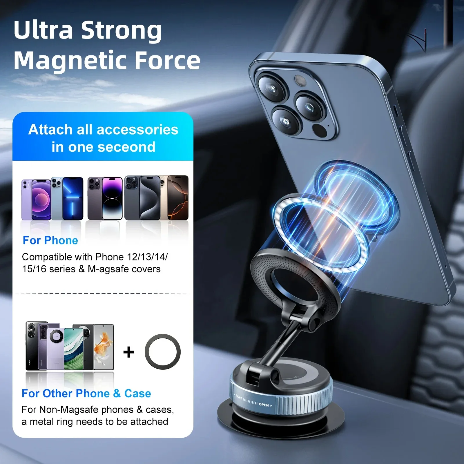 Car Phone Magnetic Stand Mechanical Vacuum Suction Cup Rotate 360° Magnetic Adsorption Bracket Navigation Universal Holder photo 4