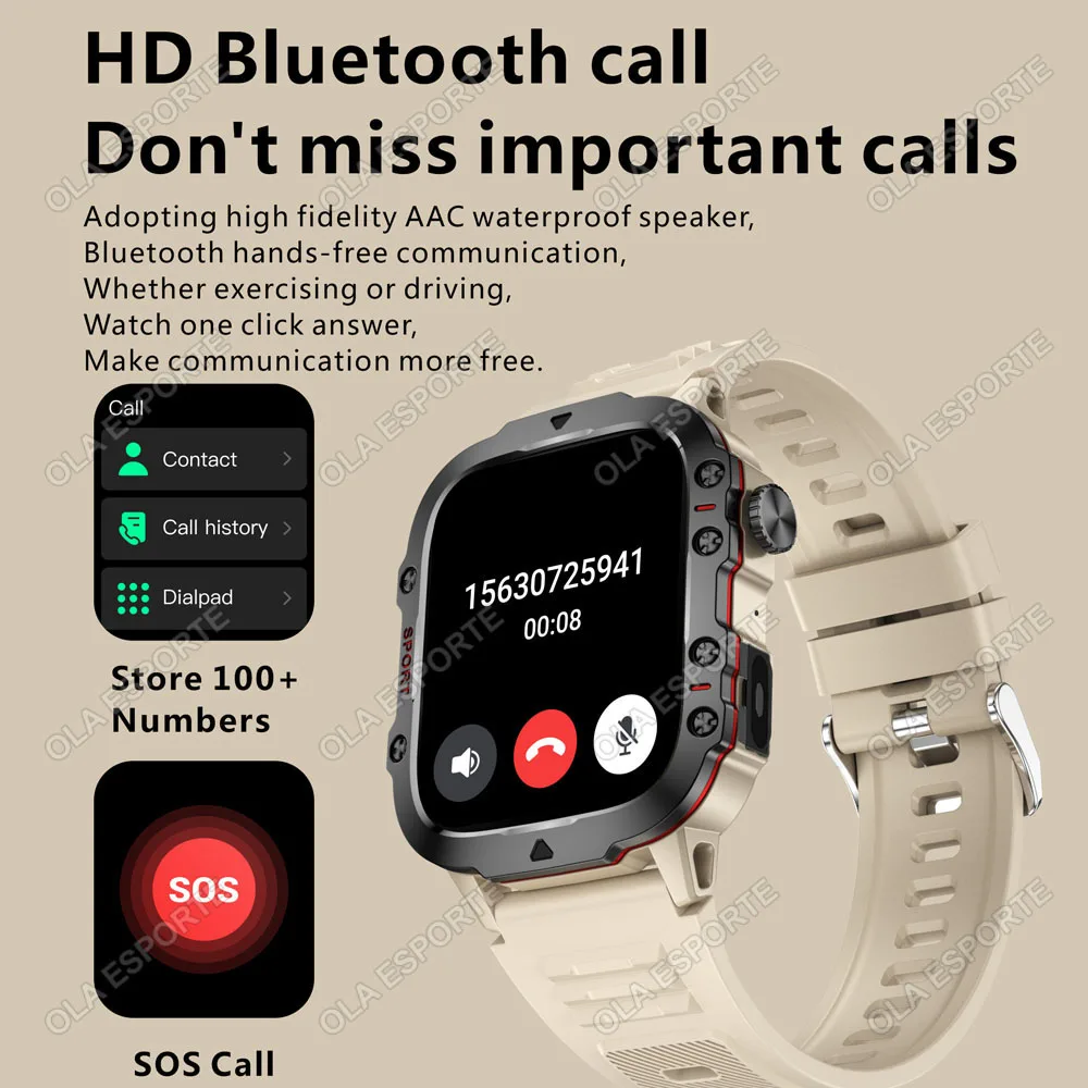 2026 New Military Smart Watch Men IP67 3ATM Outdoor Sports Fitness Tracker Blood Pressure Health Monitor BT Calls GPS Smartwatch photo 3