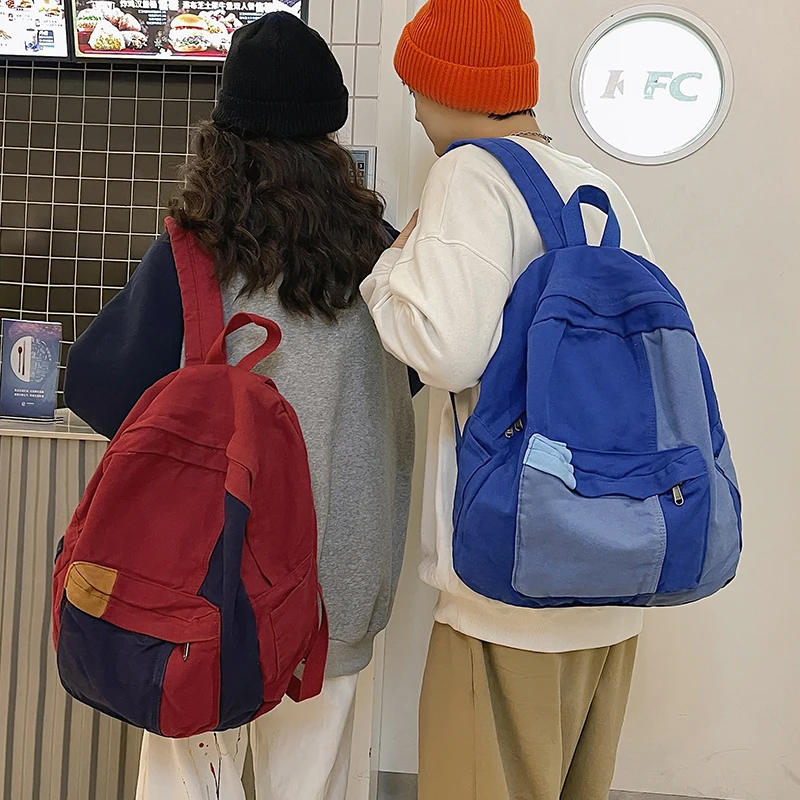 Fashion Panelled Women Backpack Canvas Kawaii Girl Travel Book Bags College Lady Laptop Backpacks Cute Travel Rucksack Schoolbag photo 4