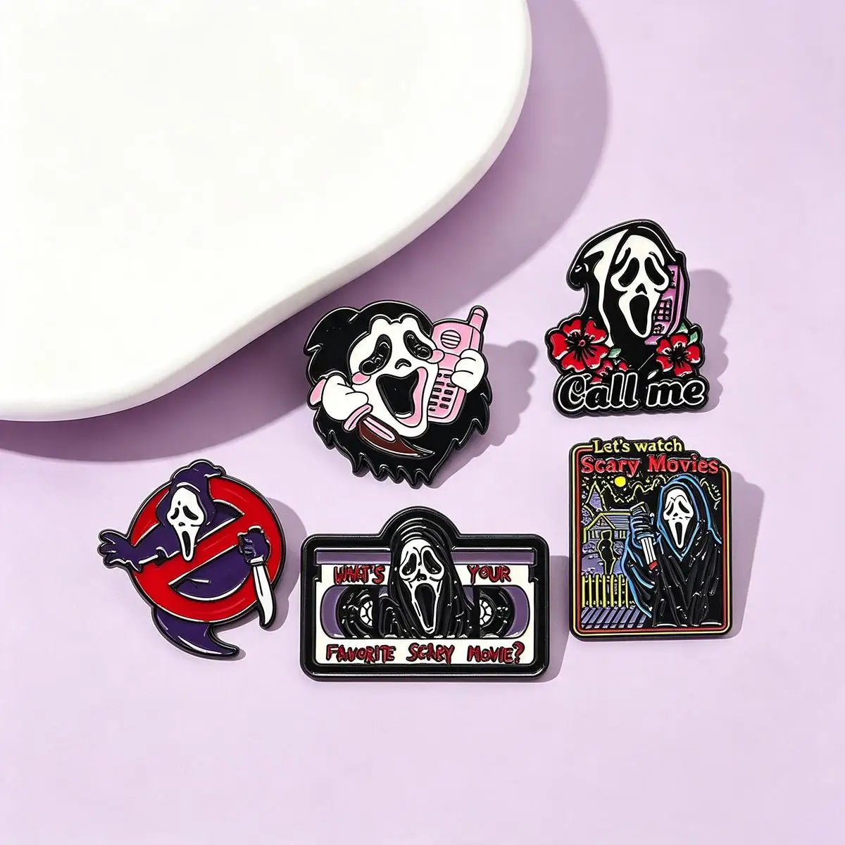 5Pcs/Set Horror Skull Enamel Brooch Gothic Punk Metal Badge Backpack Lapel Pin Costume Jewelry Accessories Halloween Gifts photo 3