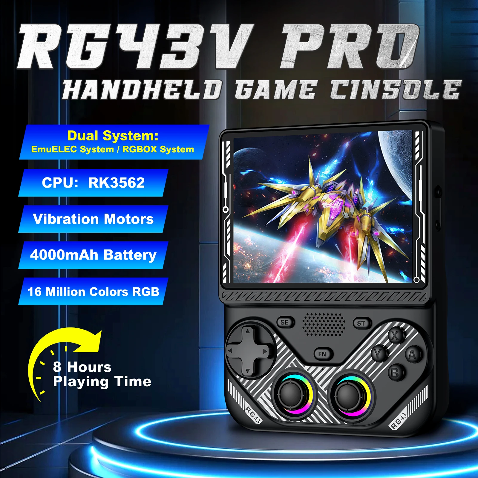 RG43V Pro Retro Handheld Game Console 4.3 Inch IPS Screen Dual System With RK3562 CPU 22000+ Games Support WiFi Online Play photo 1