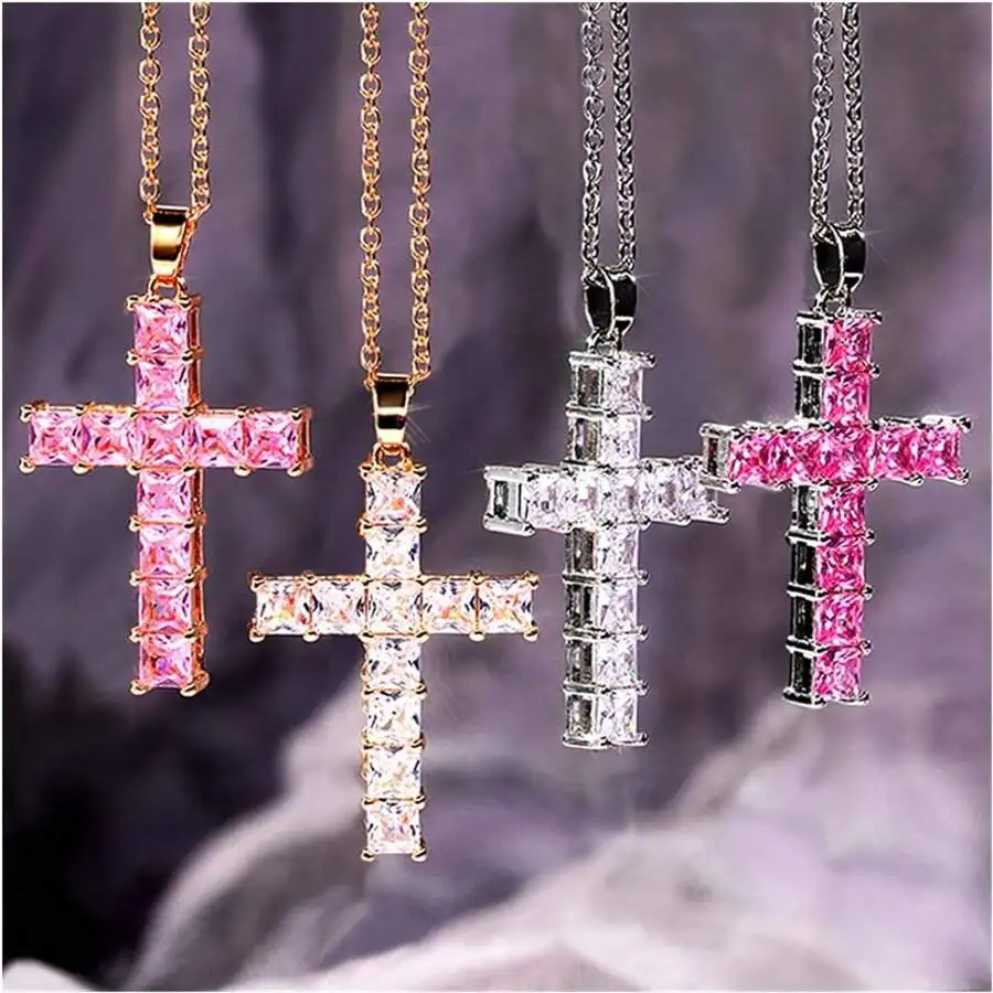 New Fashion Necklaces Female Pendants Gold Multi Color Crystal Jesus Cross Pendant For Women Necklace Party Leisure Time Jewelry photo 1