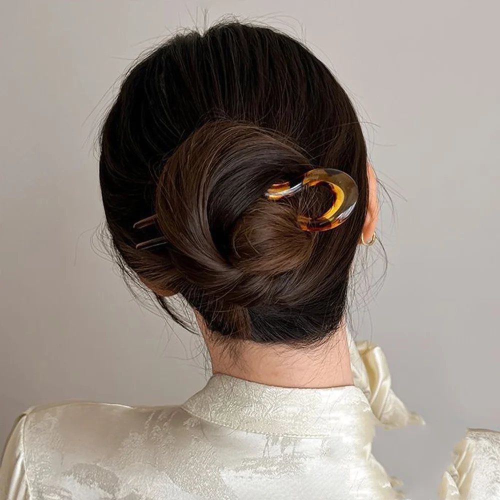 U-Shaped Hair Fork Fashion Tortoiseshell Acetate Acrylic Hairpin Geometric Headwear Hair Sticks Women Girls Hair Accessories photo 3