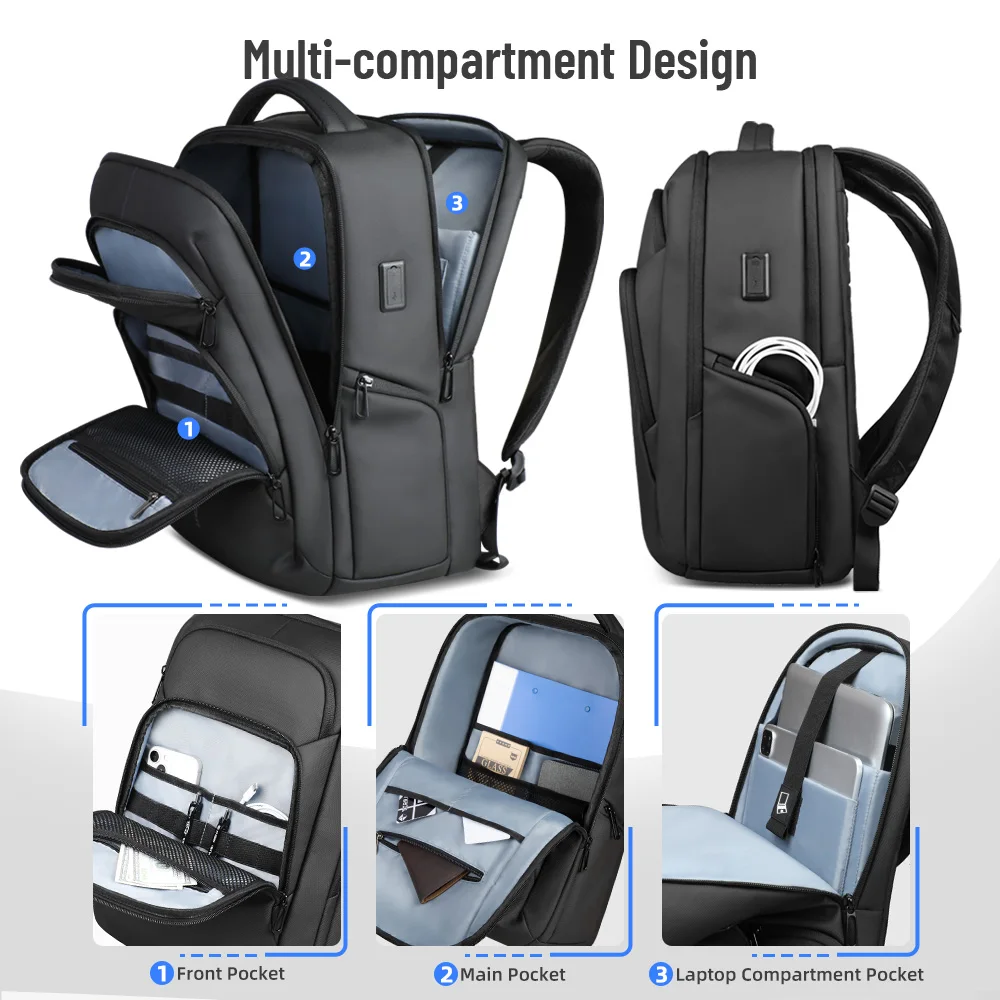 HK Multifunctional Business Backpack Men Large Capacity Travel Backpack Waterproof 17.3" Laptop Bag With USB Office Work Daypack photo 1