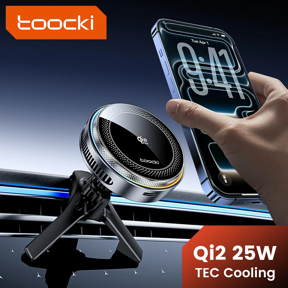 Toocki Qi2.2 25W Wireless Charger Magnetic Car Phone Holder TEC Cooling for iPhone 17 16 15 Samsung S26 S25 for Magsafe Charger photo 1