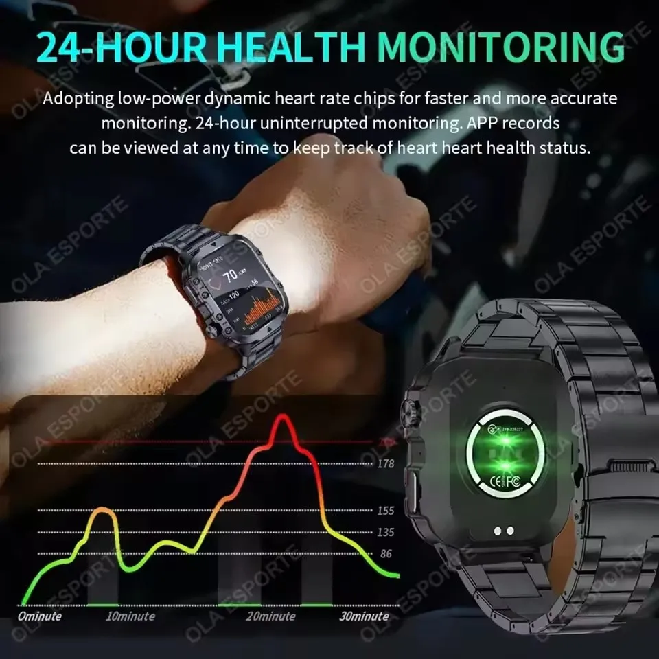 2026 New Military Smart Watch Men 3ATM Outdoor Sports Fitness Tracker Blood Pressure Health Monitor BT Calls GPS Smartwatch HT30 photo 4
