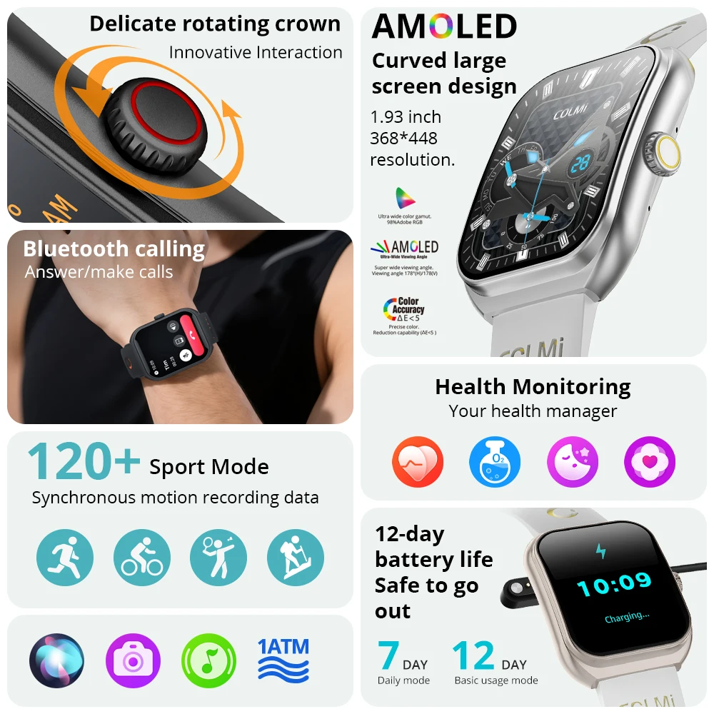 New COLMI P86 1.93" AMOLED Smartwatch Men Health Manager Bluetooth Call IP68 Waterproof Smart Watch Women For Xiaomi iOS Phone photo 2