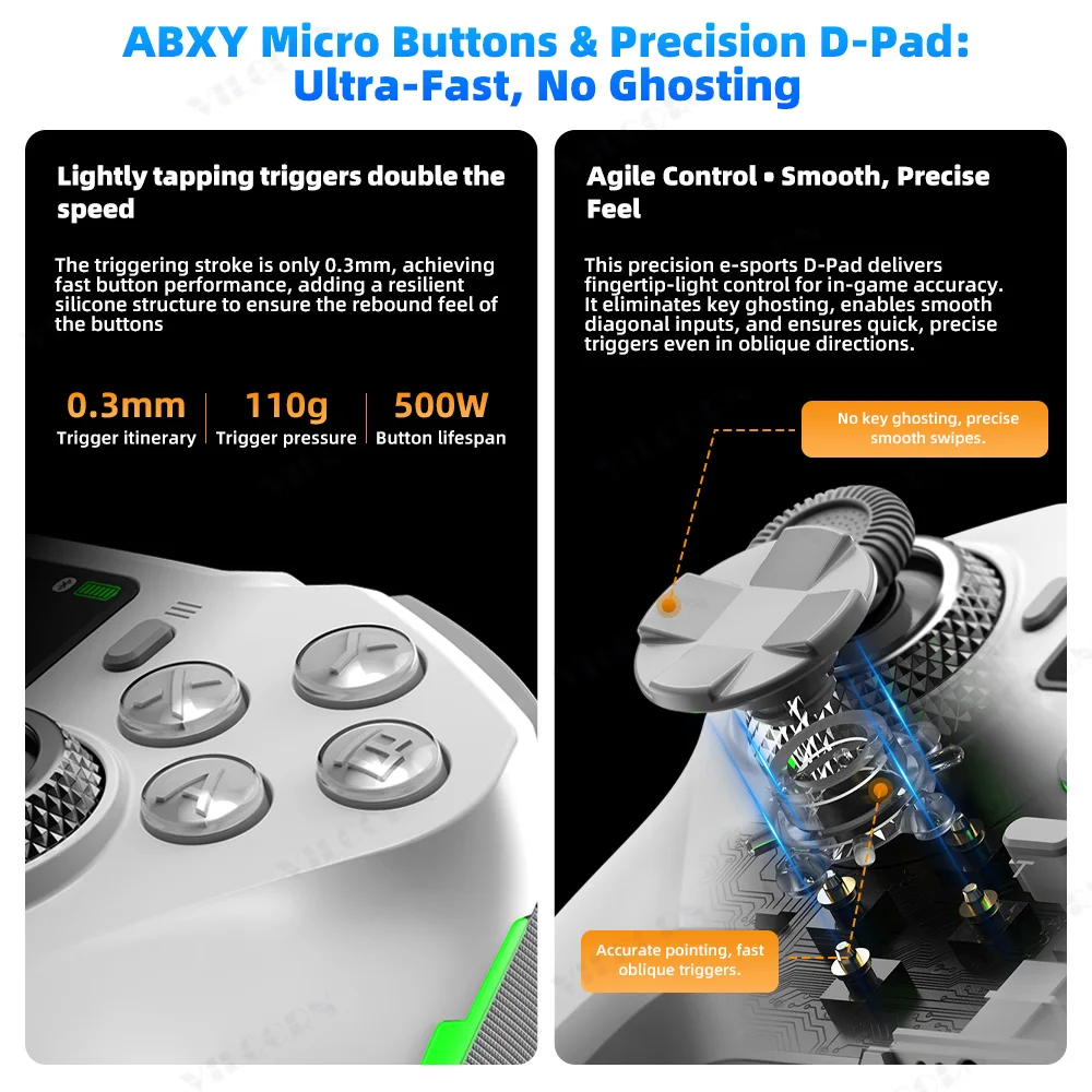 G8 Wireless Game Controller for PC Switch Android iOS Mobile Phone 4 Hall Operation-with TMR Hall Joystick, 30-90gf Adjustable Damping, Smart Screen, Turbo Macro RGB Light, 6-Axis Vibration Gamepad photo 7