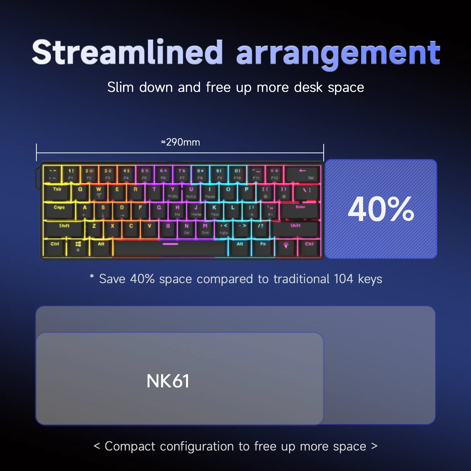 AJAZZ NK61 Wired Gaming Mechanical Keyboard 60% RGB Hot-Swappable 61 Keys Red Switch Mini Keyboard for Gamer PC photo 4