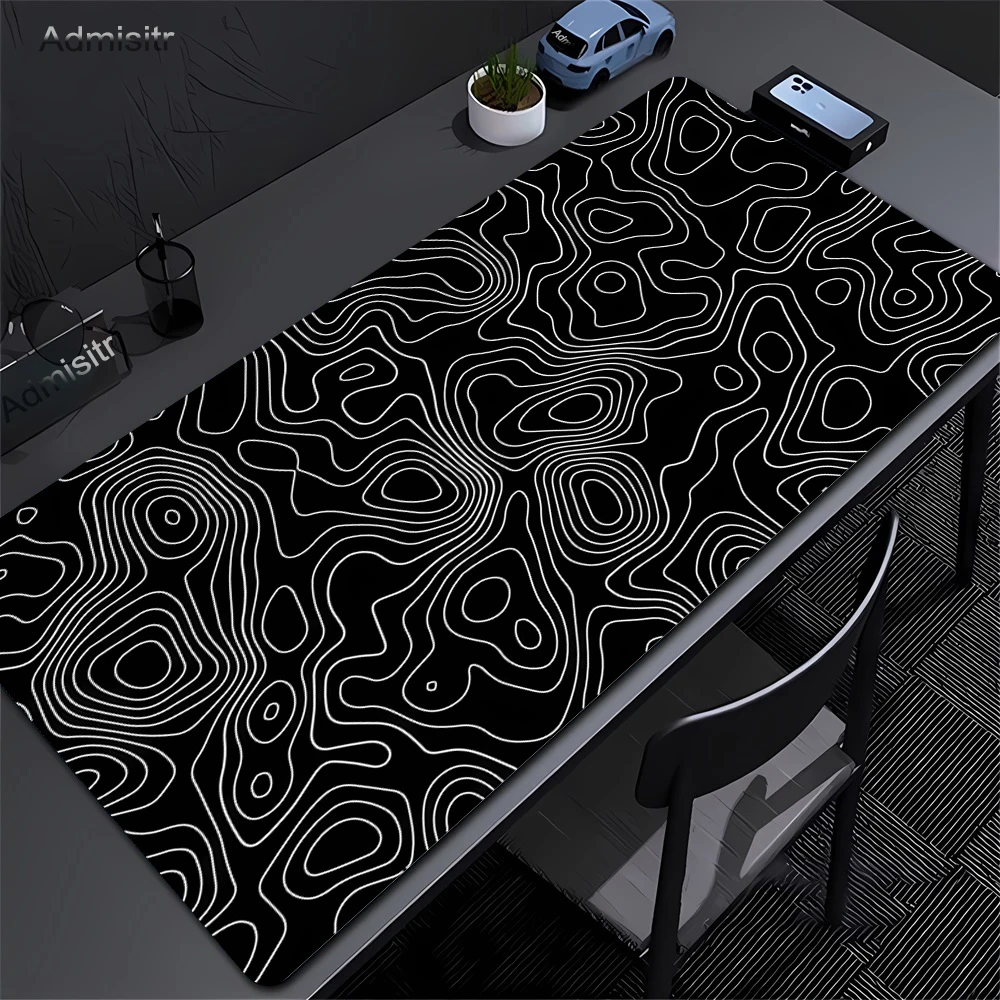 XXL Desk Mat Black And White Strata Liquid Mousepad Large Abstract Mouse Pad Gaming Deskmat With Lockedge Office Non-slip Carpet photo 4