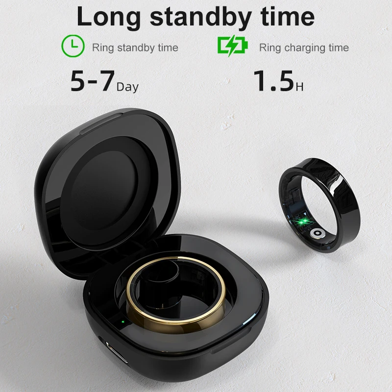 R09 Smart Ring Men Women with Charging Case,Heart Rate Blood Oxygen,Skin Temperature Monitor,5ATM Waterproof For Android iOS photo 6