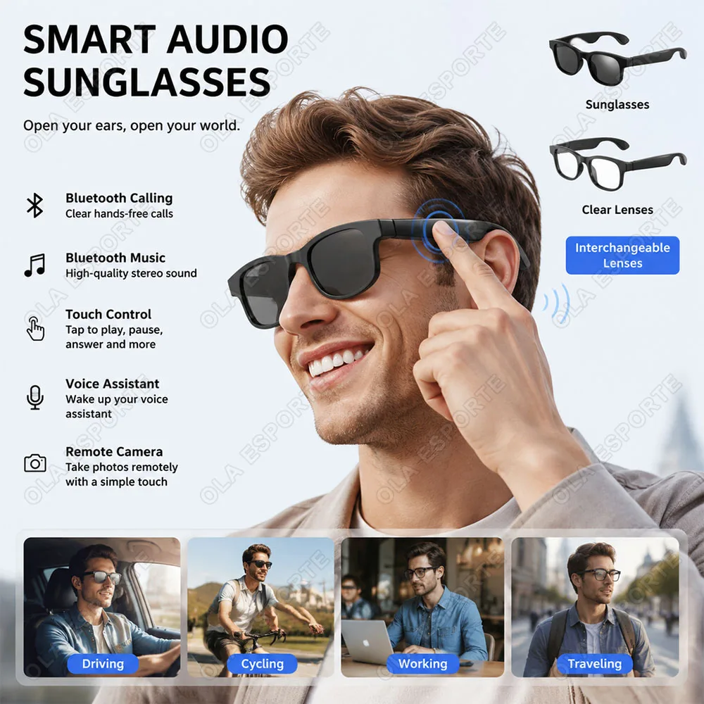 New Smart Glasses Lnterchangeable Lenses Sunglasses Plain Glasses HD Bluetooth Call Music Playback Lntelligent Audio Glasses Q01 photo 1