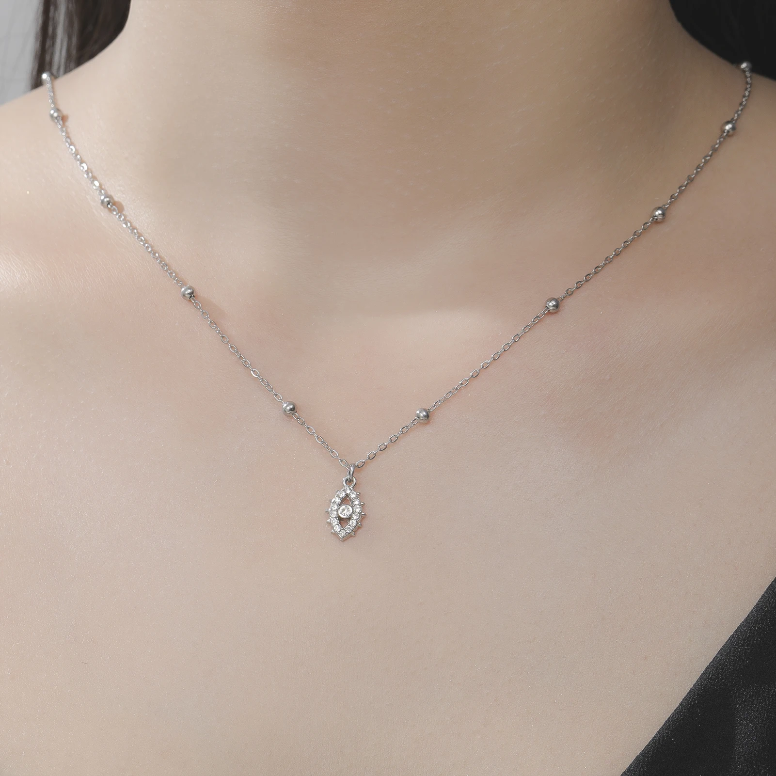 Cazador Lucky Evil Eye Pendant Necklace for Women Stainless Steel Clear Zircon Choker Chain Jewelry Turkish Amulet Birthday Gift photo 6