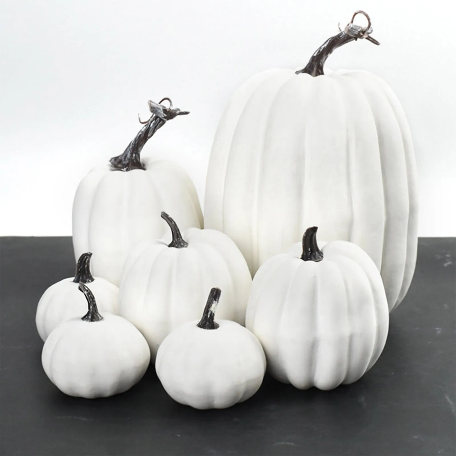 7pc Decorative PUmpkins White Artificial PUmpkins For Halloween Fall Decorations Indoor Faux PUmpkins Thanksgiving Day photo 2