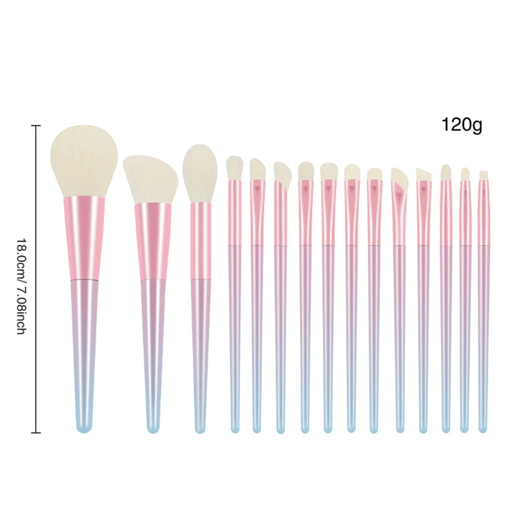 15Pcs Makeup Brush Set Professional Synthetic Wool Hair Brushes with Gradient Rubber Handle Full Face Kit for Powder Eyeshadow photo 5