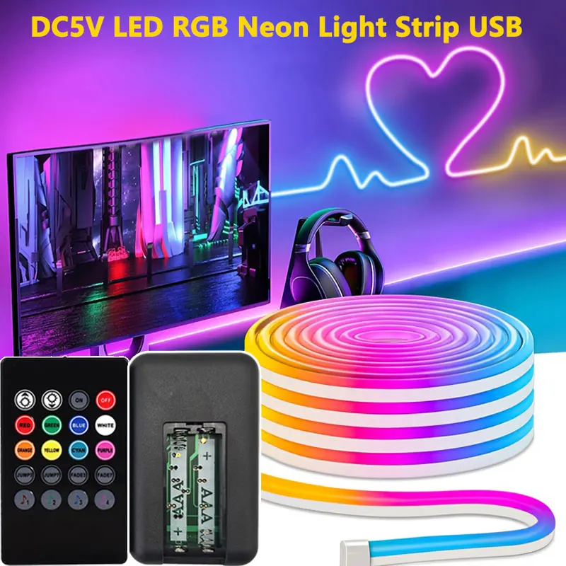 RGB Neon Strip Lights with 20Keys Remote Flexible Ambient Lighting for Living Room Decoration photo 1
