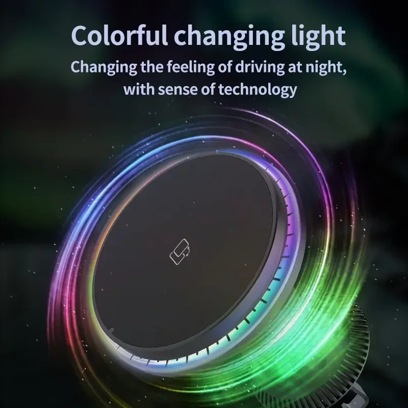 Magnetic Car Wireless Charger RGB For iPhone12 13 14 15 16 17 Pro Max Macsafe Car Phone Holder Stand Mount Fast Charging Station photo 4