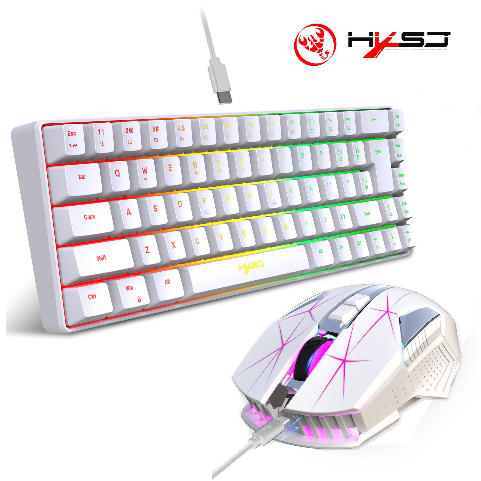 68-key gaming keyboard and mouse kit RGB backlit portable game wired membrane keyboards wireless mice mause for Home office photo 4