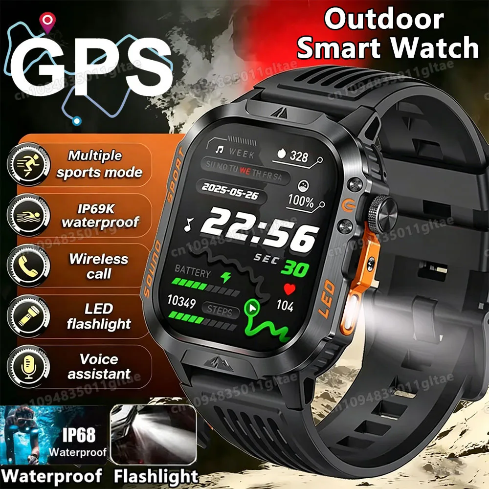 2026 New Military Smart Watch Men 3ATM Outdoor Sports Fitness Tracker Blood Pressure Health Monitor BT Calls GPS Smartwatch HT30 photo 1