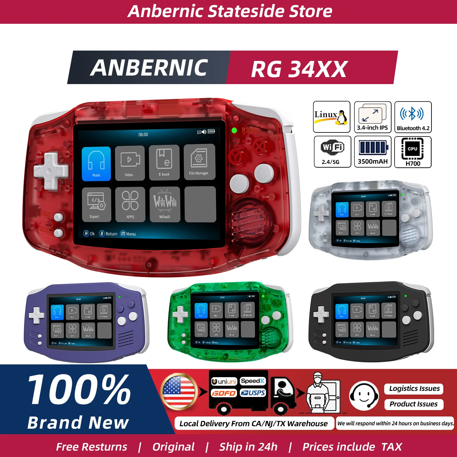 ANBERNIC RG34XX Retro Handheld Game Console 3.4''IPS Screen Linux System HDMI Output Classic Remake Game Player Sentimental Gift photo 1