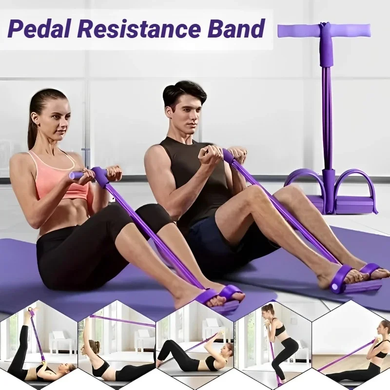 4‑Tube Pedal Tension Rope Multi‑Functional Household Fitness Elastic Band for Yoga Abdominal Body Exercise photo 2