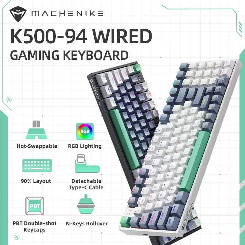 MACHENIKE K500 Mechanical Keyboard Wired Gaming Keyboard K500-B94 Hot Swappable 94 Keys 90% Layout RGB BackLight for PC Laptop photo 1