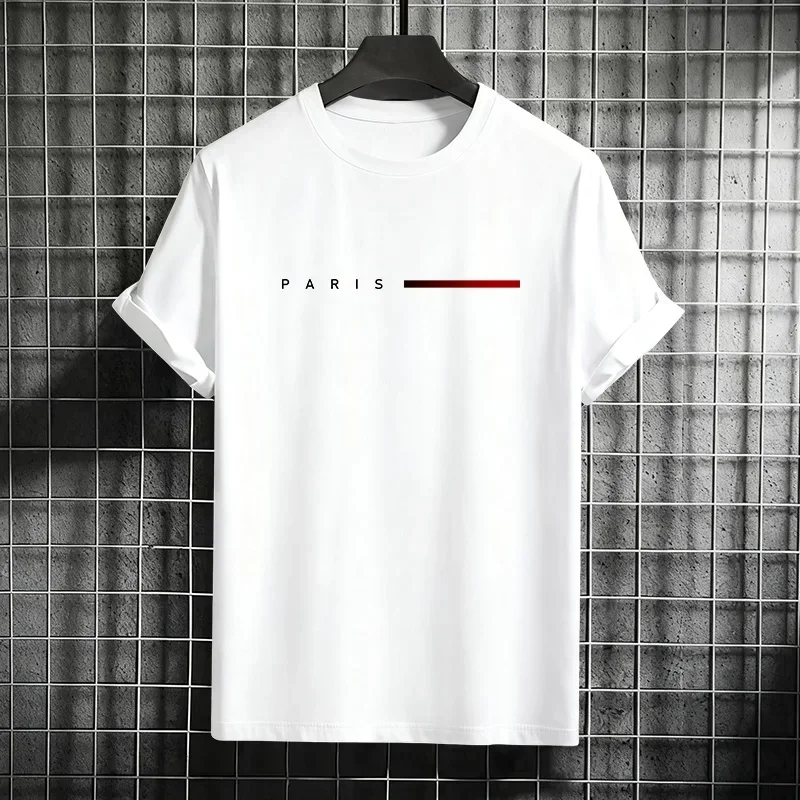 Men's 100% Cotton Summer Loose PARIS Creative Letter Print Casual Slim Fit Round Neck Short Sleeved T-shirt Top photo 6