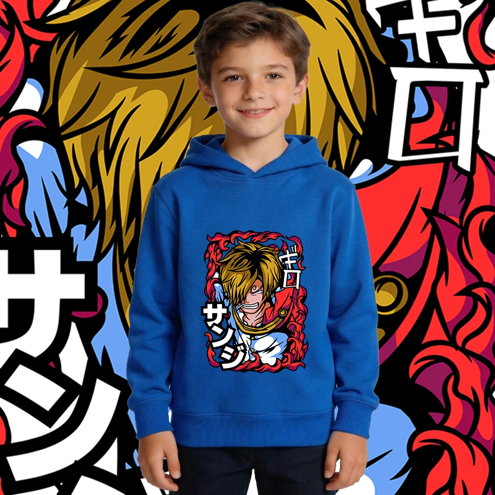 One Piece Sanji Anime Print Boys Girls Fleece Lined Hoodie Warm Fall Winter Clothes Kids Casual Pullover photo 3