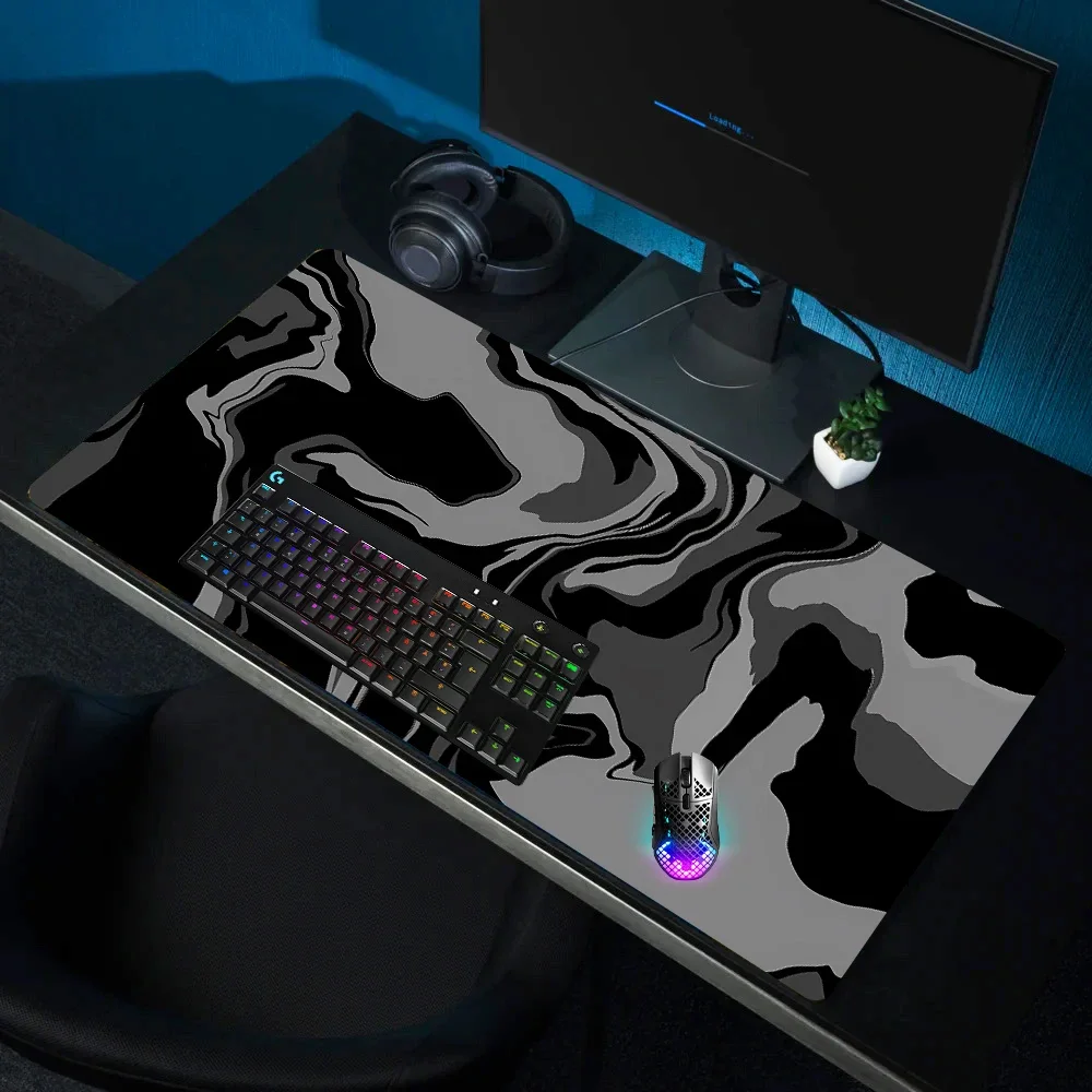 Line Liquid Mouse Pad Gaming Accessories Topographic Table Mat Marble Black Carpet Gray 100x50cm Custom Pc MousePad Desk Mat photo 4