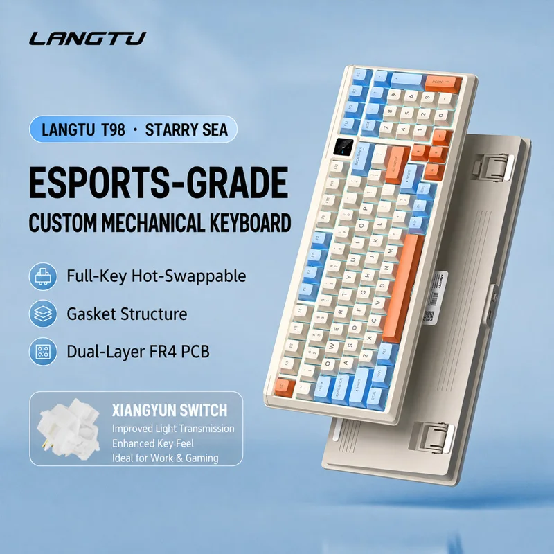 Langtu T98 Wired RGB Custom Mechanical Keyboard, Silent Gaming Office Keyboard for PC Laptop, Red Blue Xiangyun Silent Switch, S photo 5