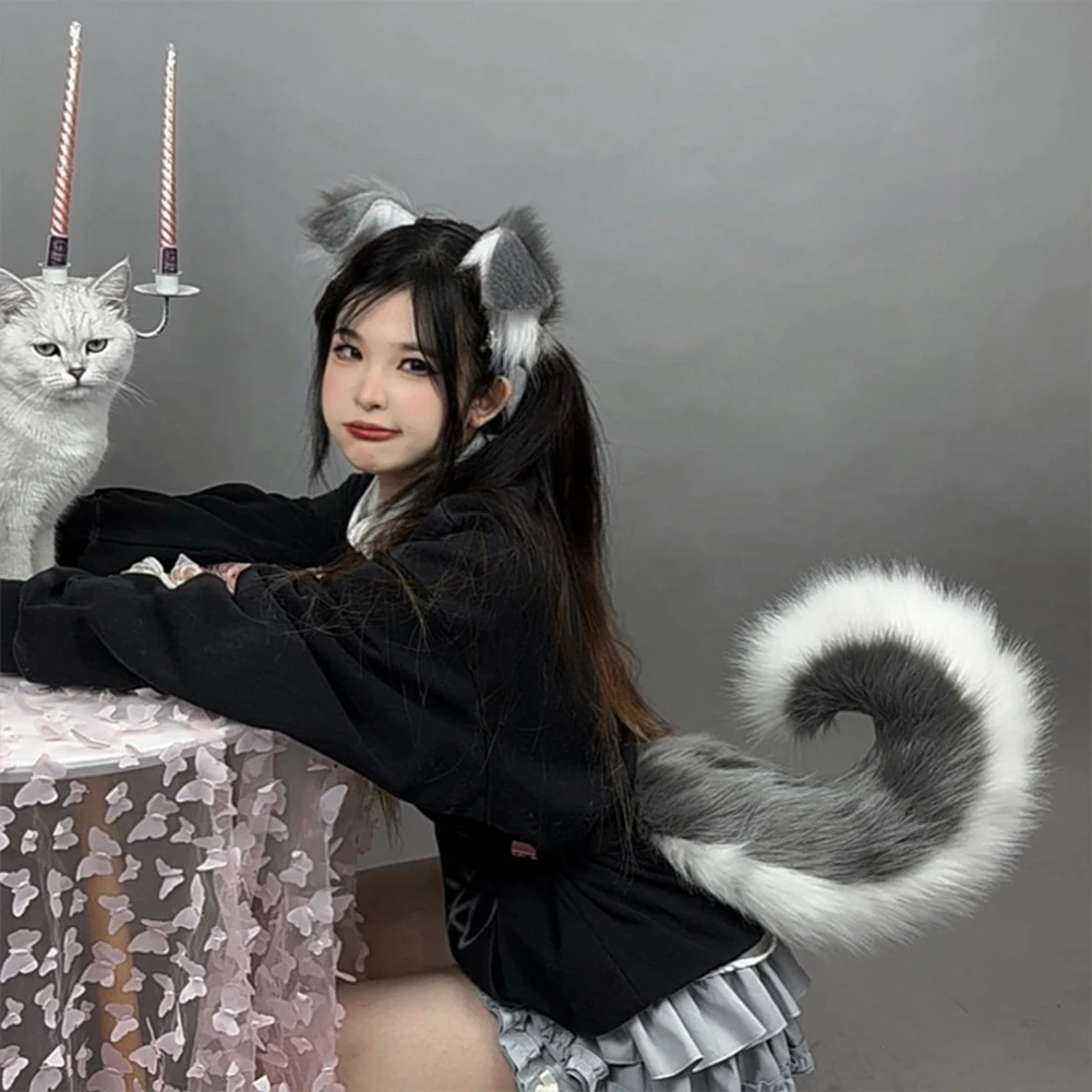 Halloween Dog Ear Tail Set  Cosplay Accessories Costume Plush Realistic Animal Ears Tail for Anime Party Cute Pet Role Play photo 4