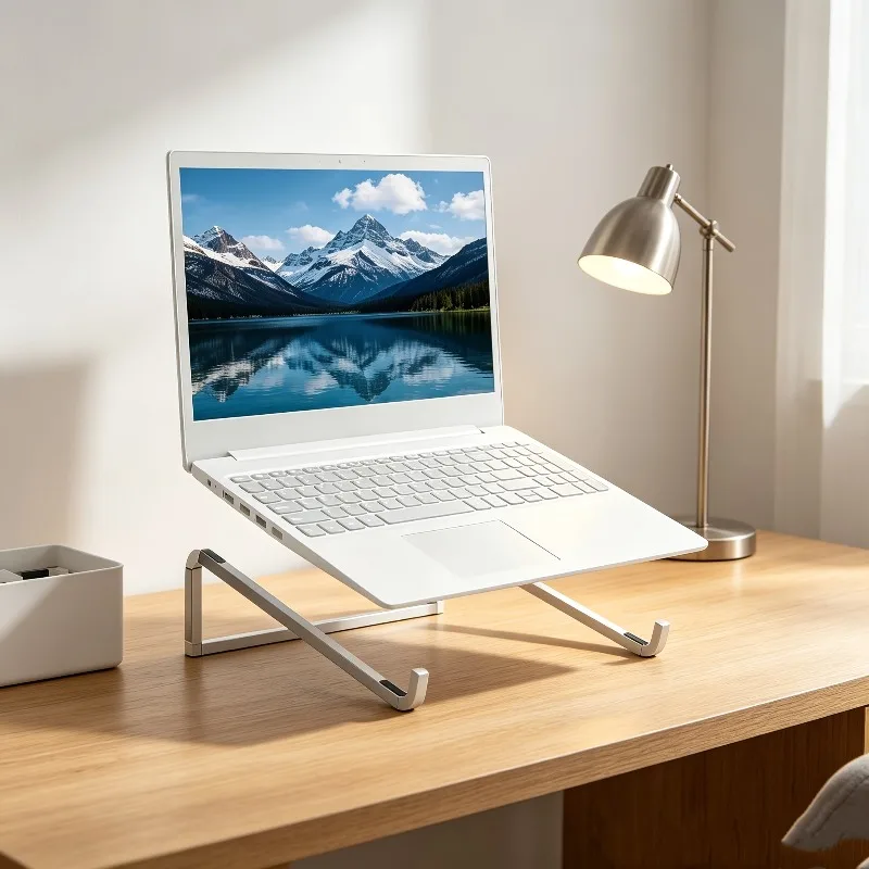 Foldable Laptop Stand for Desk, Universal Laptop Riser Ventilated Holder, Silver, Portable Notebook Stand photo 5