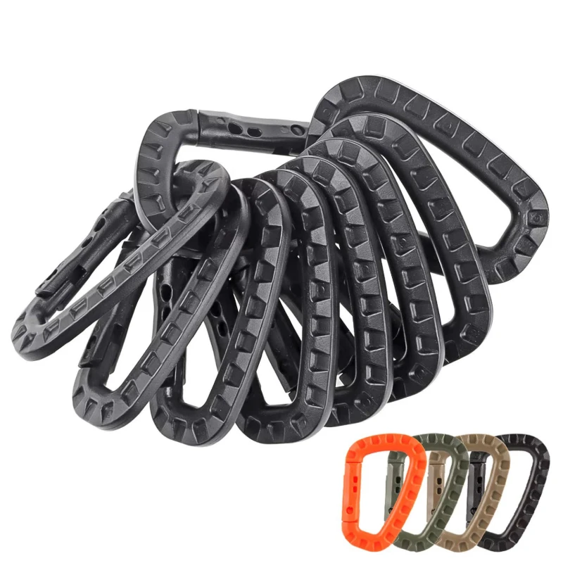 5/10/15/20pcs Tactical D-Shape Plastic Carabiner With Hard Spring Snap Clip ITW Keychain Gear Hook For Outdoor Camping Tools photo 1