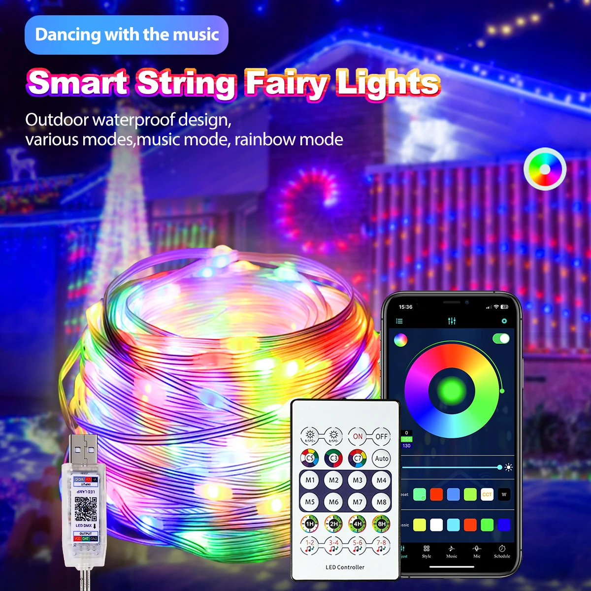 2M-15M Led RGB Fairy Lights Leather Cord Light Outdoor Waterproof fairy Lights With Remote for Bedroom Garden Living Room Party photo 2