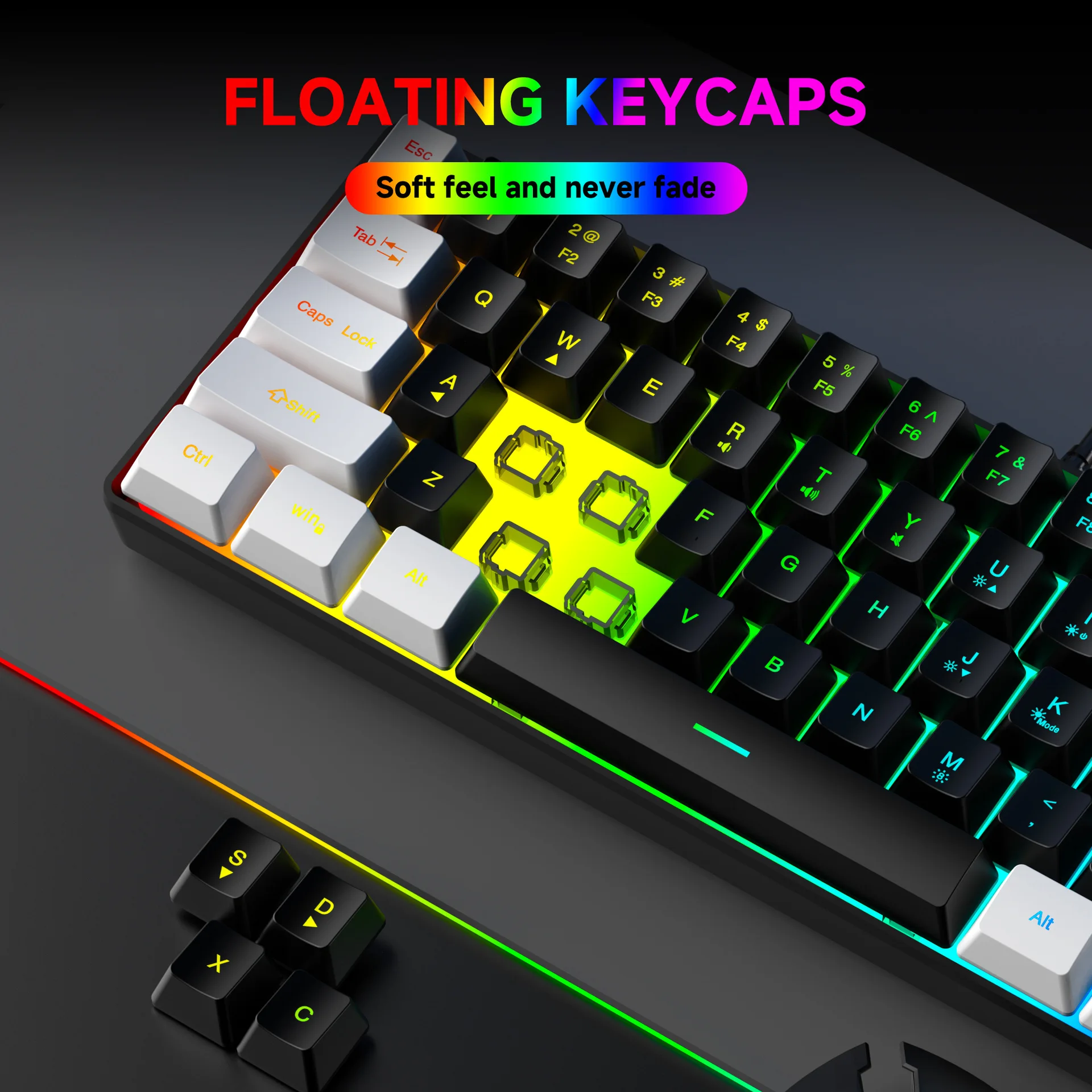 61 Keys RGB Gaming Wired Keyboard Mouse Set Colorful Mini Compact Black White Computer Keypad Mice Set for Office PC Gamer photo 6