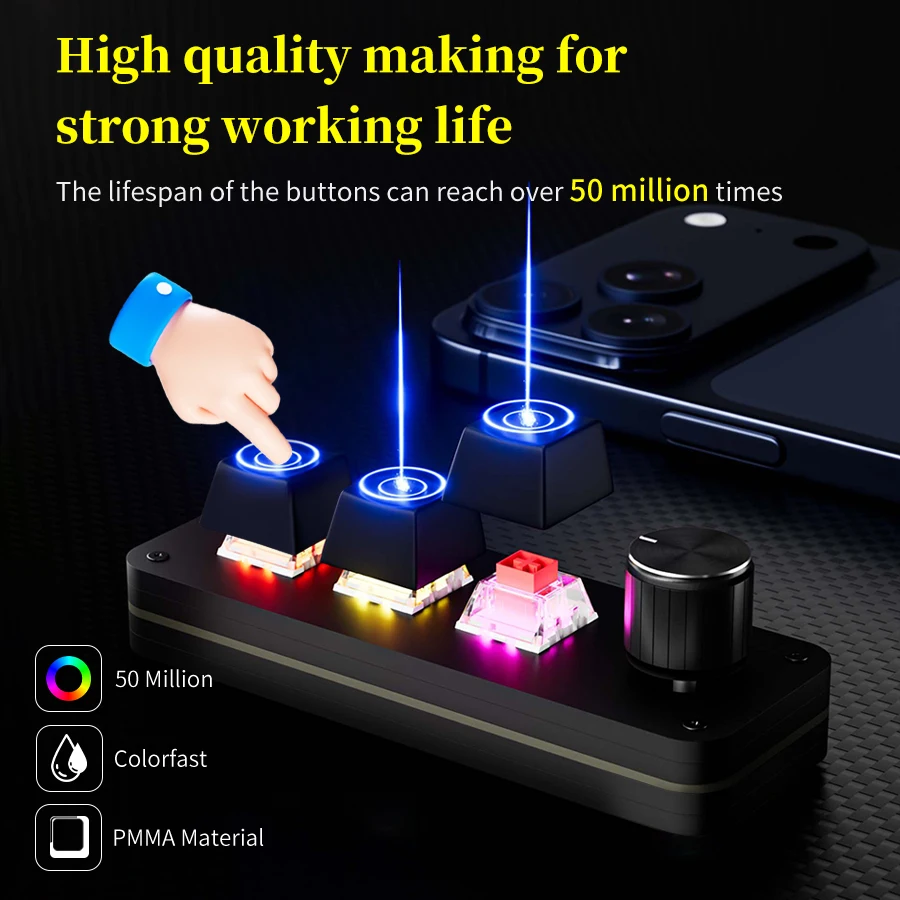 3-Key Programmable Keypad with 1 Knob Hotswap Mechanical Macro Keyboard USB C for Gaming Music Media Control Compatible with Win photo 5