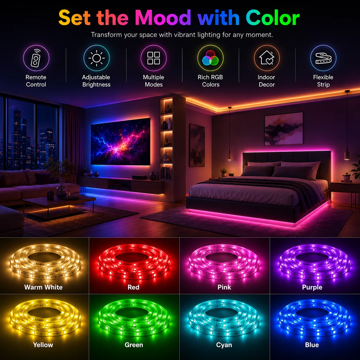 LTG-GEE RGB LED Strip Lights Music Sync USB 5V Remote Control Led Ribbon Flexible Lamp For Room Party TV Desk Bedroom Decoration photo 2