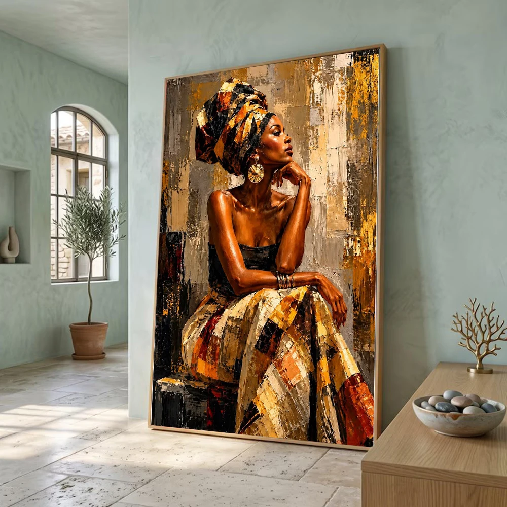 African American Woman Portrait Canvas Painting Wall Art Ethnic Black Women Poster Print For Living Room Office Home Decor photo 5