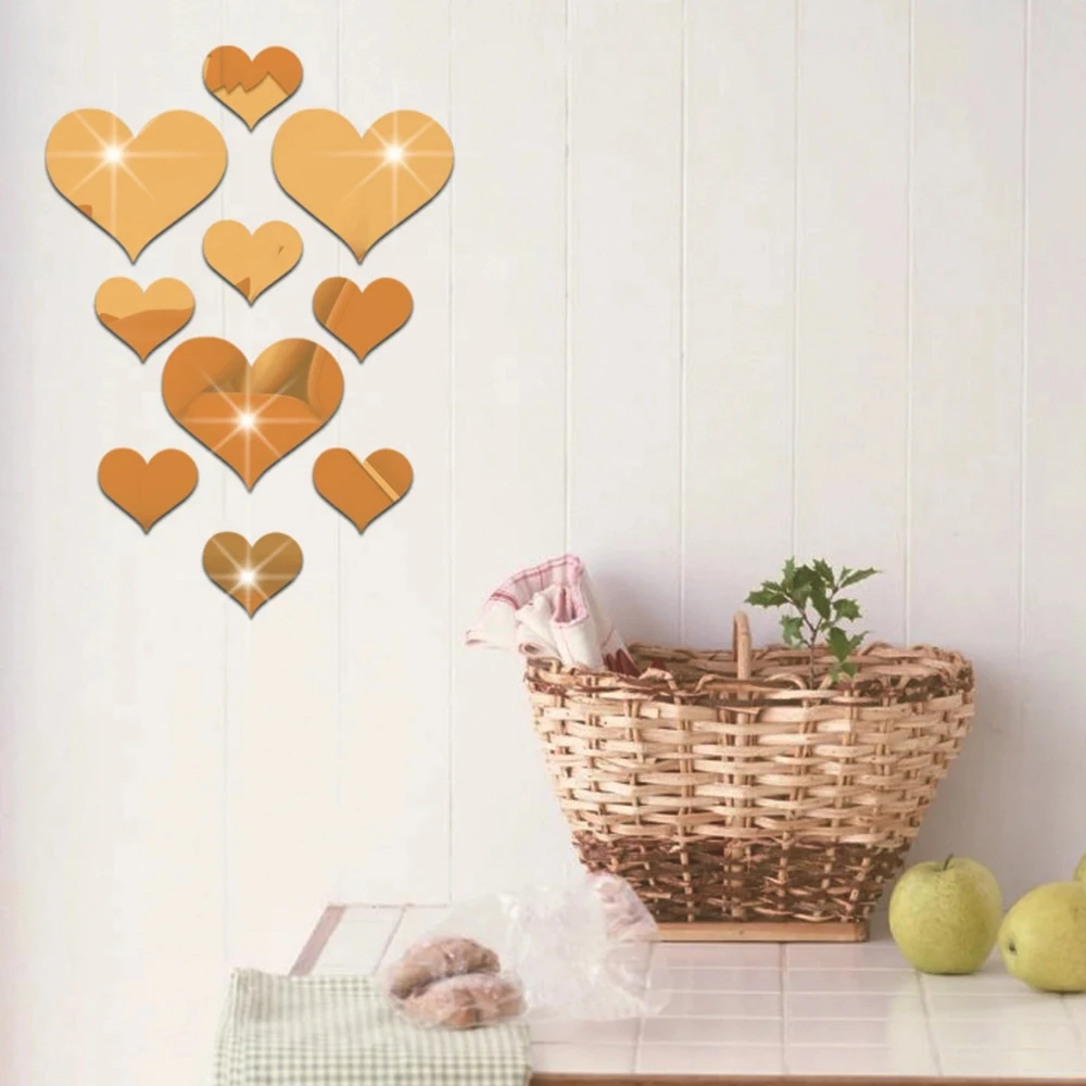 10Pcs/Set Durable Love Heart Stickers Wall Sticker Mirror Mural 3D Decal Simple DIY Decorative Removable Paster Home Decoration photo 3