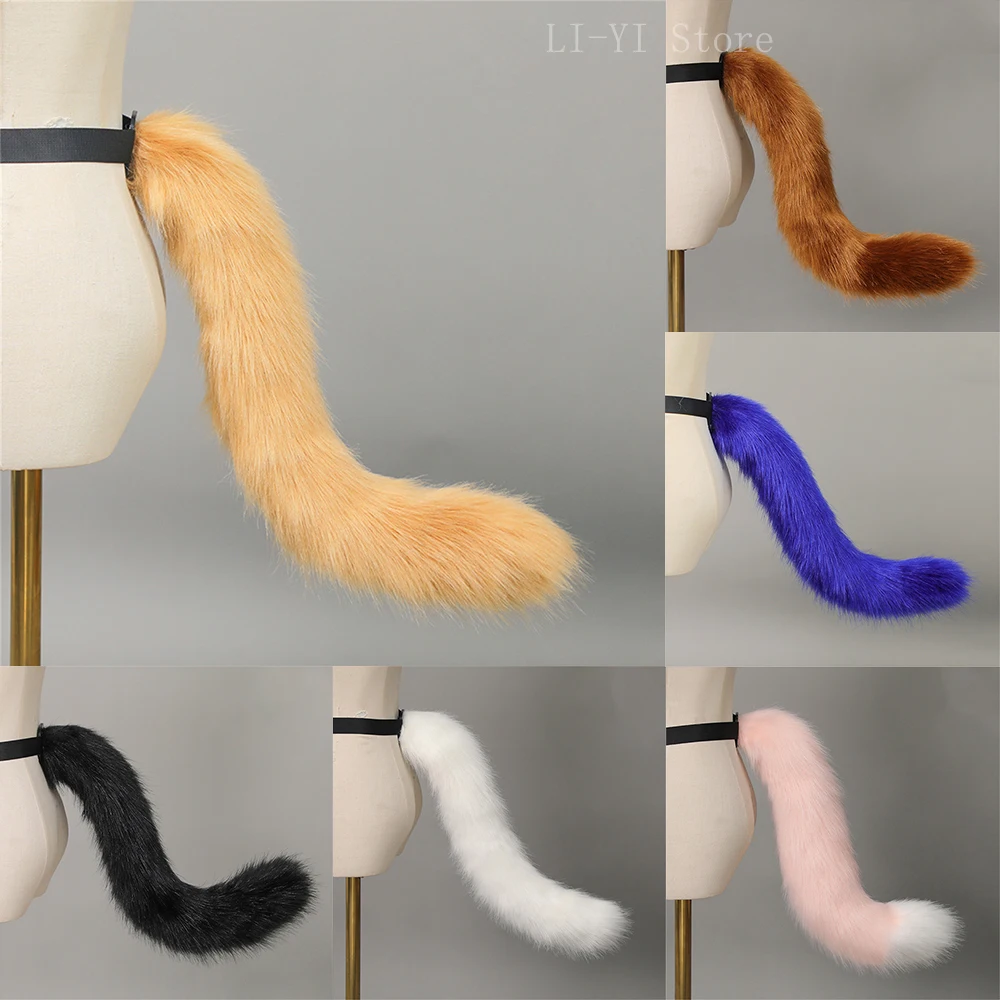 14 Colors Handmade Cat Tail with Adjustable Belt Plush Furry Tail Anime Convention Cosplay Prop Halloween Costume Accessories photo 1