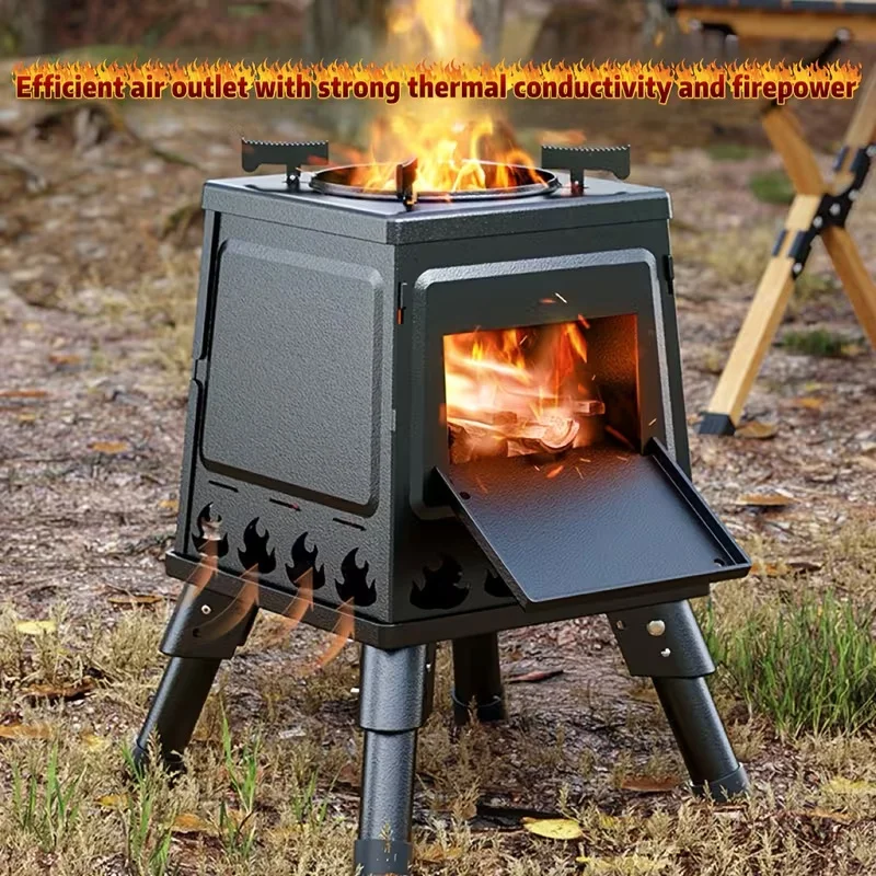 Wood Burning Camp Stove Portable Wood Stove For Outdoor Hiking Picnic BBQ Travel Black photo 1