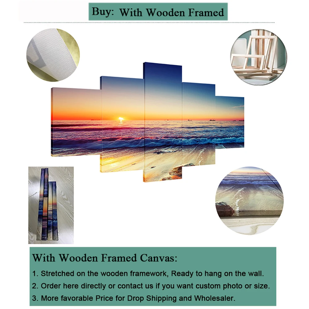 Dropshipping 5 Panel Canvas Art Wall Decor Painting Custom Family Photo Anime Poster Movie Picture Modern Home Decoration Frames photo 4