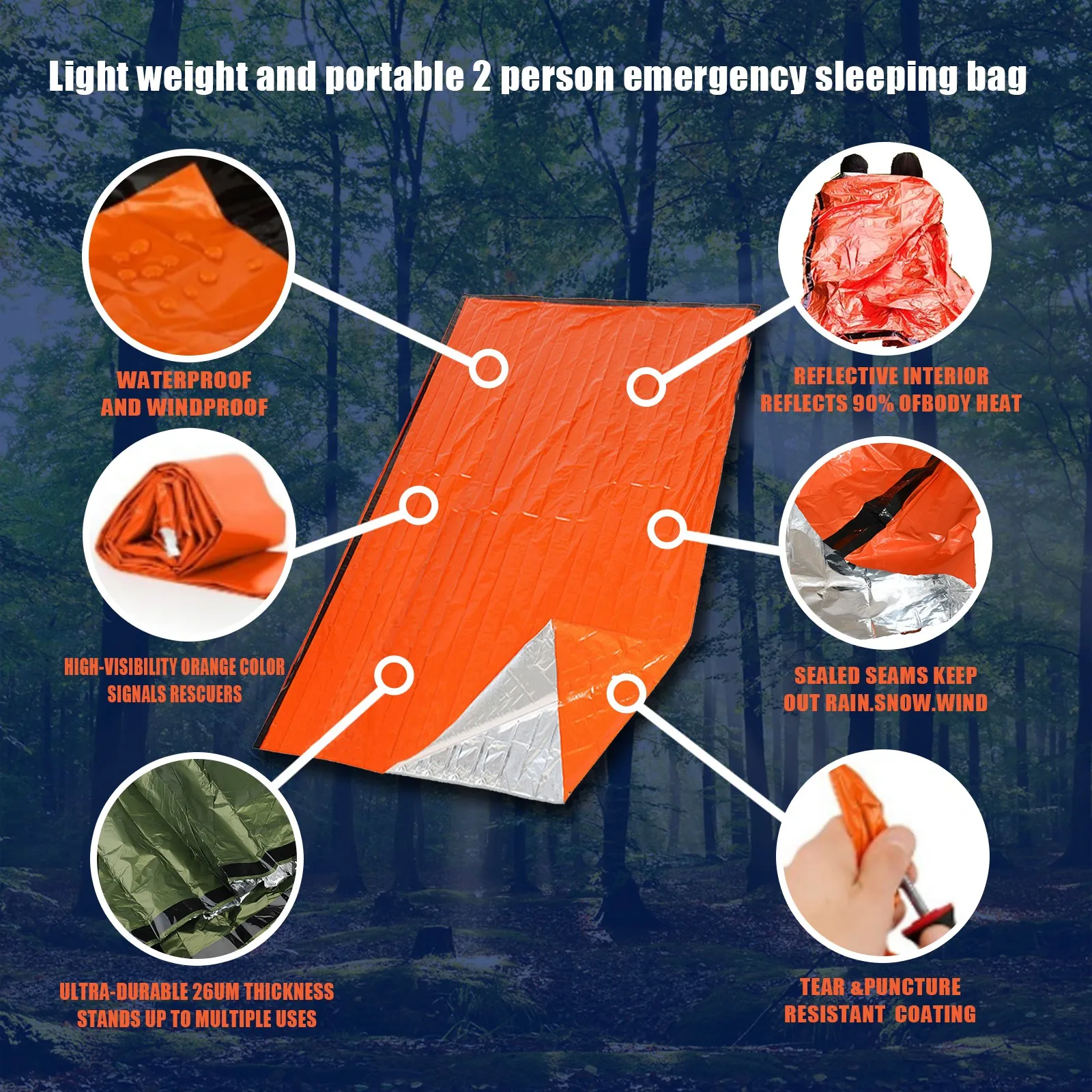 Portable Waterproof Emergency Survival Sleeping Bag Outdoor Edc Camping Gear Thermal Sack First Aid Rescue Kit Mylar Blanket photo 6