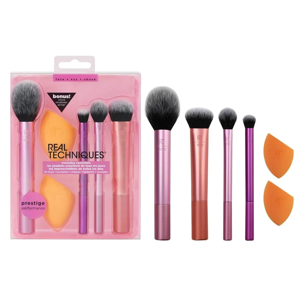 2026 Real Techniques 6 Piece Everyday Essentials Makeup Brush Set Sponges Blush Bronzer Contour Eyeshadow Powder Travel Gift Set photo 1