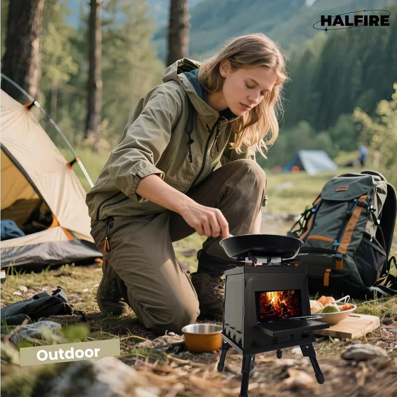 Wood Burning Camp Stove Portable Wood Stove For Outdoor Hiking Picnic BBQ Travel Black photo 4