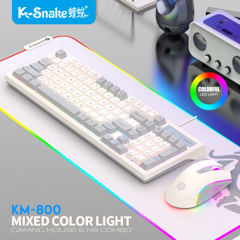 KM800 wired mechanical tactile keyboard and mouse set 98 key e-sports gaming computer laptop office photo 1